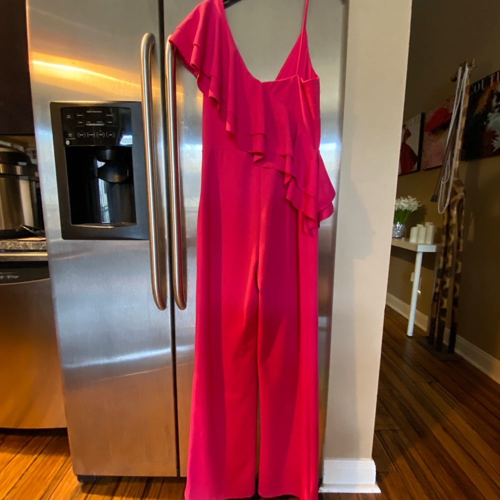 Pink one shoulder pant jump suit